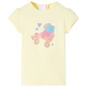 Kindershirt 128 zachtgeel katoen rolschaats print