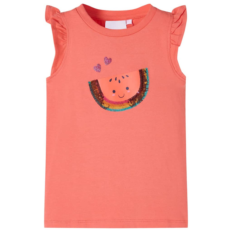 Kindershirt met ruches aan de mouwen 116 koraalkleurig Koraal 116