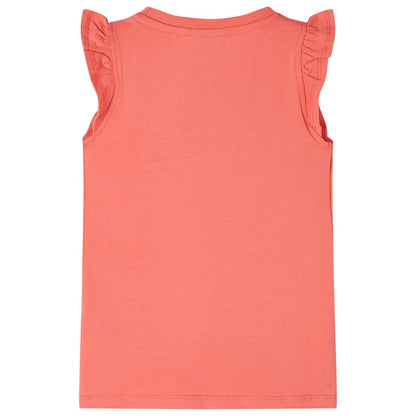 Kindershirt met ruches aan de mouwen 116 koraalkleurig Koraal 116