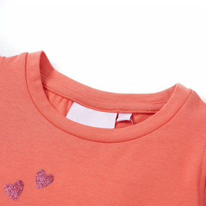 Kindershirt met ruches aan de mouwen 116 koraalkleurig Koraal 116