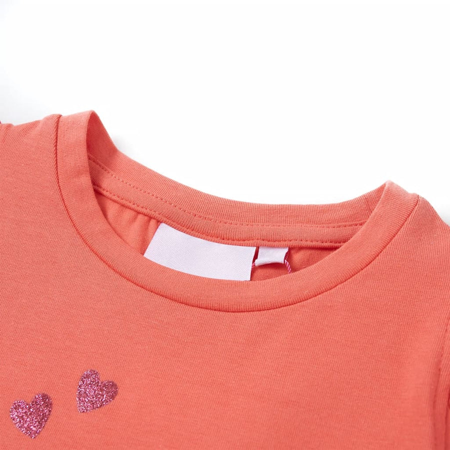 Kindershirt met ruches aan de mouwen 116 koraalkleurig Koraal 116
