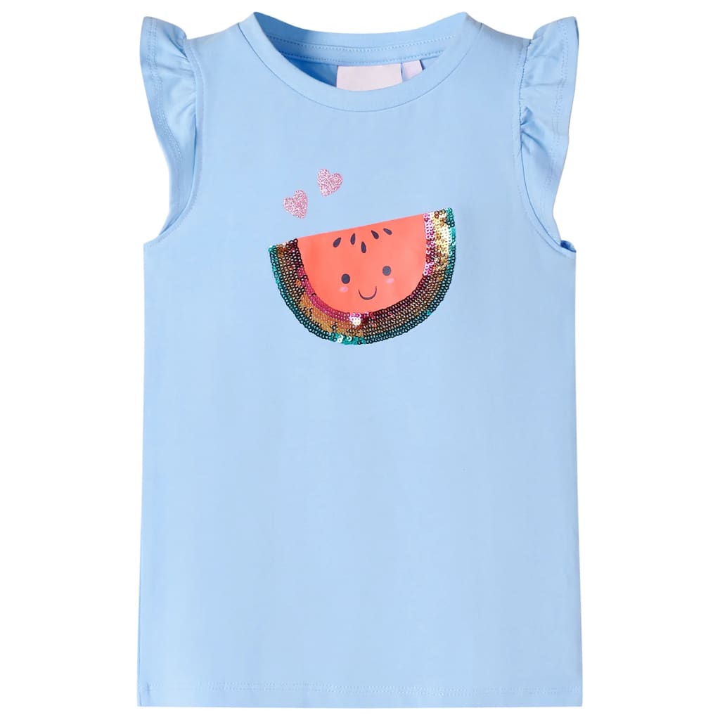 Kindershirt met ruches aan de mouwen 128 lichtblauw Blauw 128