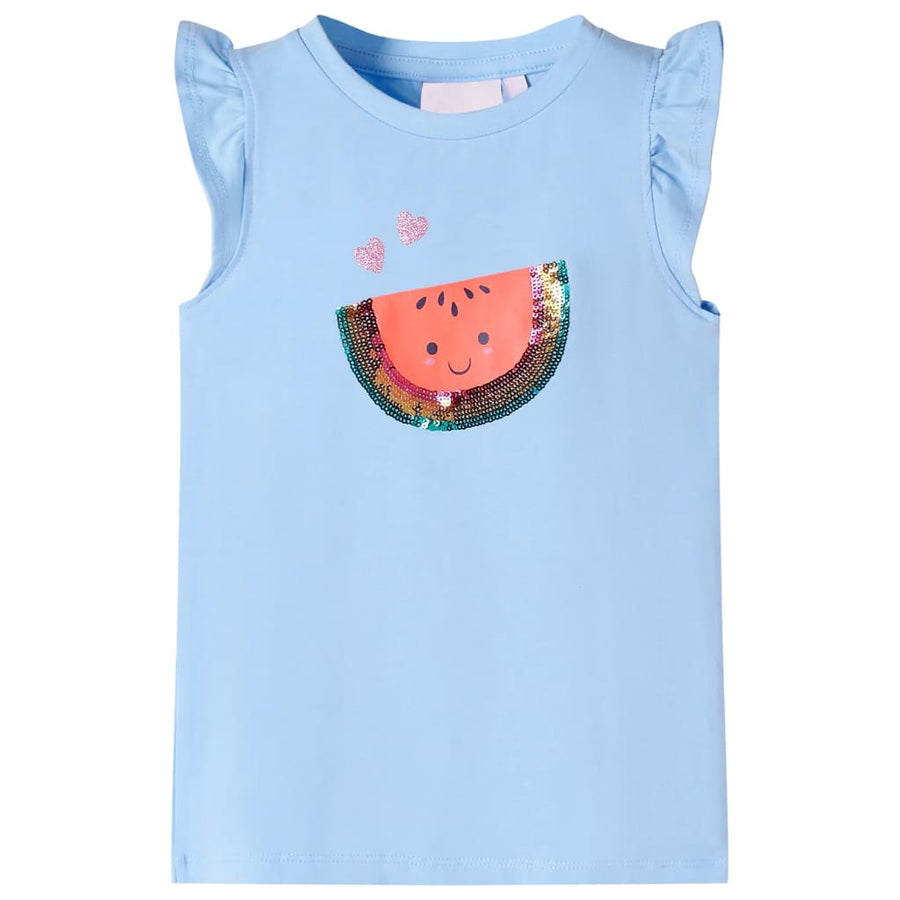 Kindershirt met ruches aan de mouwen 128 lichtblauw Blauw 128