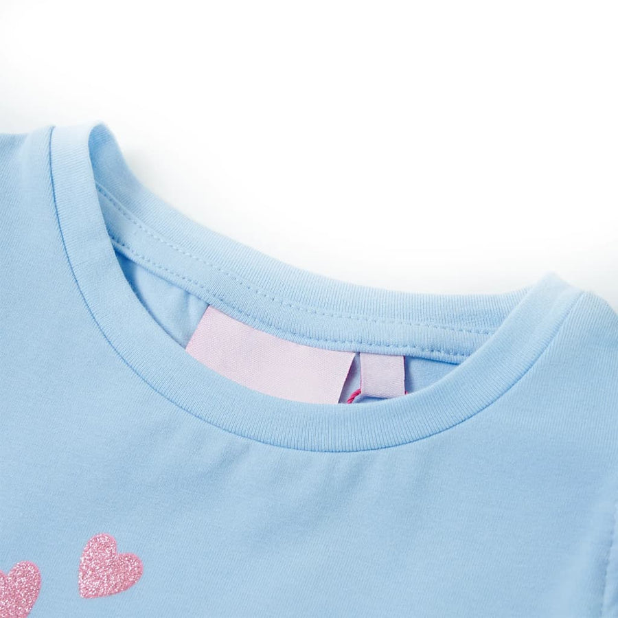 Kindershirt met ruches aan de mouwen 128 lichtblauw Blauw 128