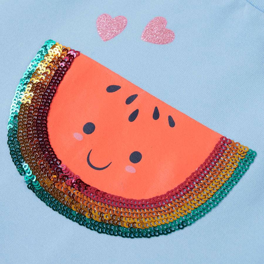 Kindershirt met ruches aan de mouwen 128 lichtblauw Blauw 128