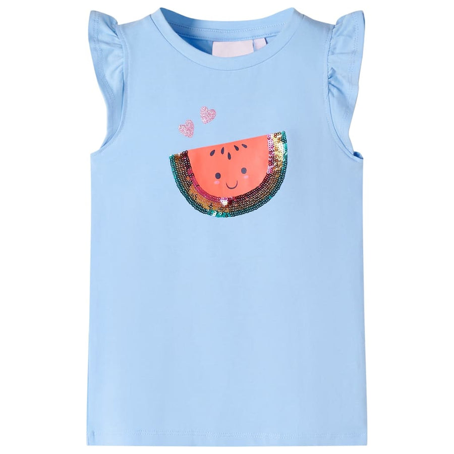 Kindershirt met ruches aan de mouwen 140 lichtblauw Blauw 140