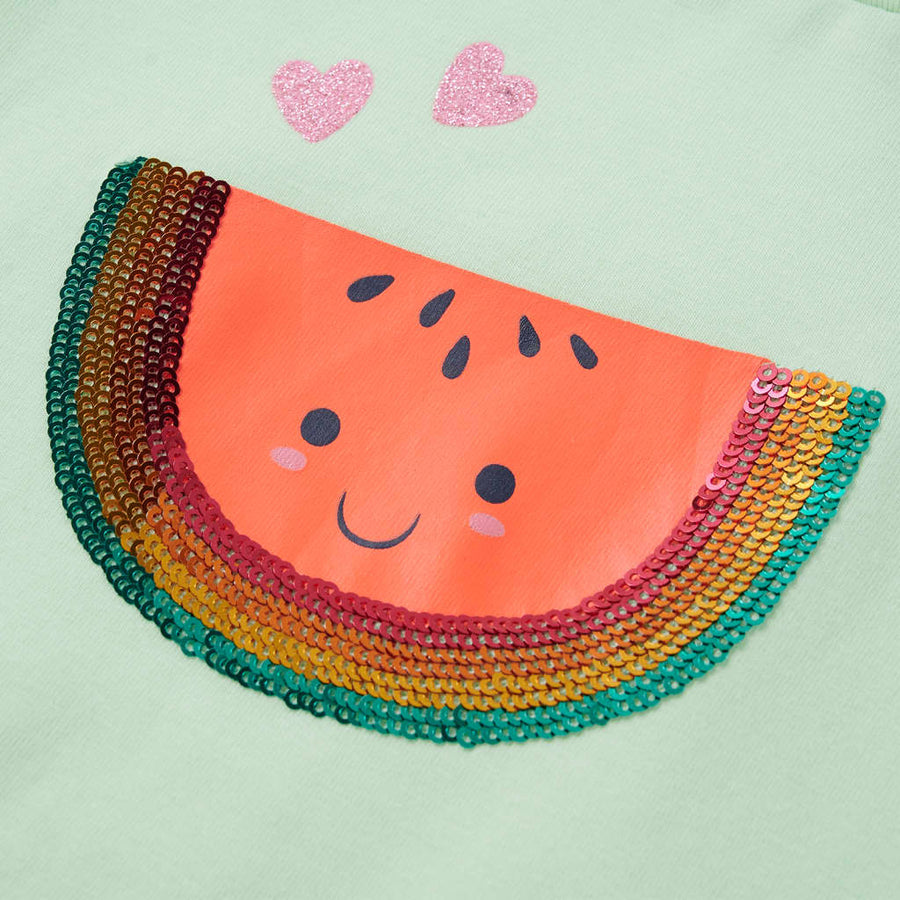 Kindershirt met ruches aan de mouwen 128 zachtgroen Groen