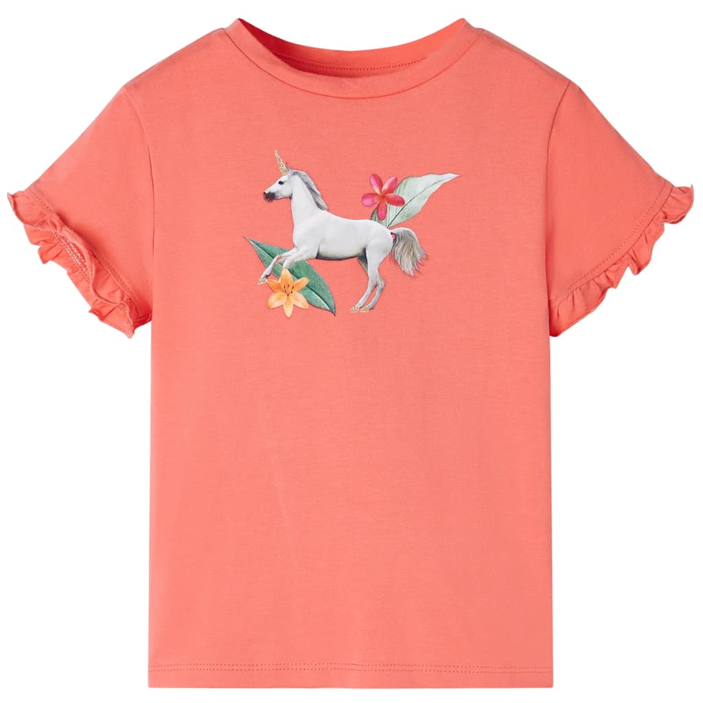 Kindershirt met korte mouwen 140 koraalkleurig Koraal
