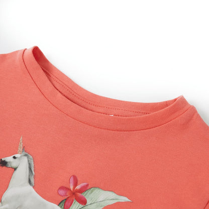 Kindershirt met korte mouwen 140 koraalkleurig Koraal