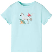 Kindershirt 116 lichtzeeblauw eenhoorn