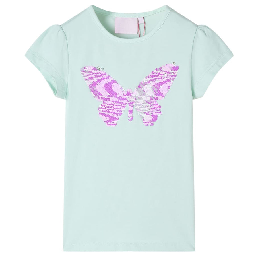 Kindershirt met kapmouwen 128 lichtmintkleur Mintgroen