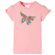 Kindershirt 116 roze vlinder pailletten