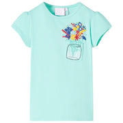 Kindershirt 128 lichtmint bloemenprint