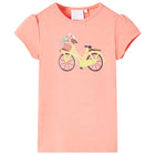 Kindershirt 104 neonkoraal fietsprint