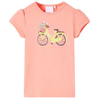 Kindershirt 128 neonkoraal fietsprint