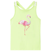 Kindertopje 128 neongeel flamingo glitters