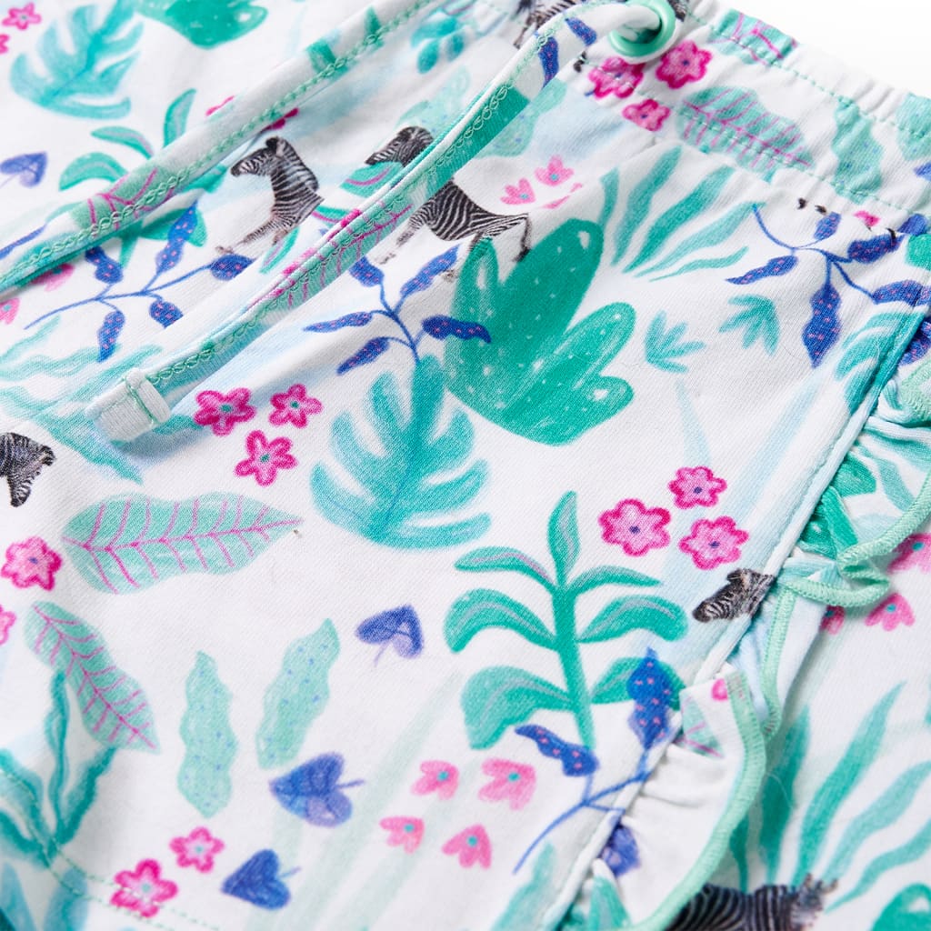 Kindershorts met trekkoord 92 ecru en donkermint 92