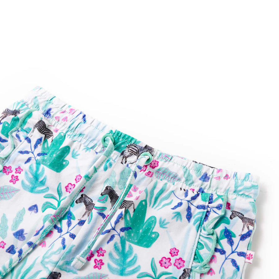Kindershorts met trekkoord 140 ecru en donkermint