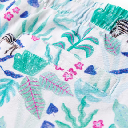 Kindershorts met trekkoord 140 ecru en donkermint