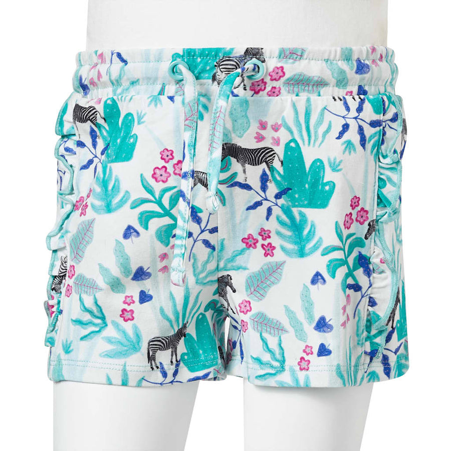 Kindershorts met trekkoord 140 ecru en donkermint