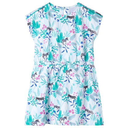 Kinderjurk 104 ecru en donkermintkleurig 104