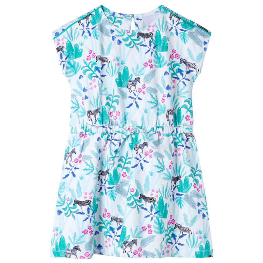 Kinderjurk 104 ecru en donkermintkleurig 104