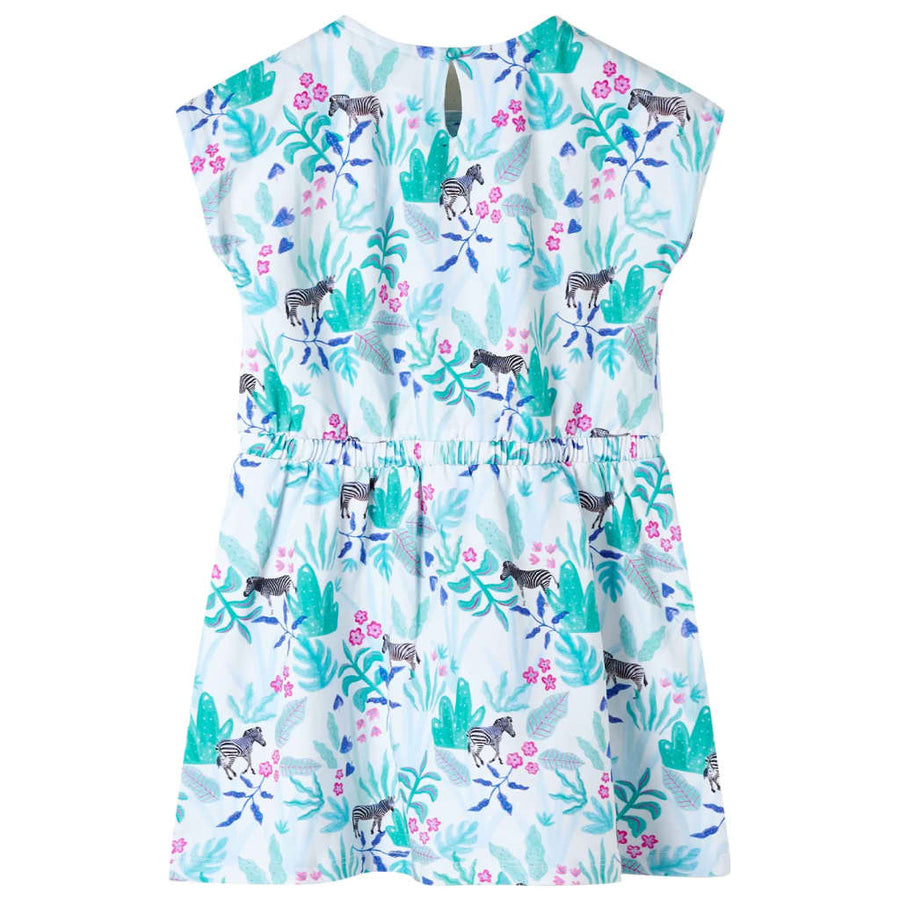 Kinderjurk 104 ecru en donkermintkleurig 104