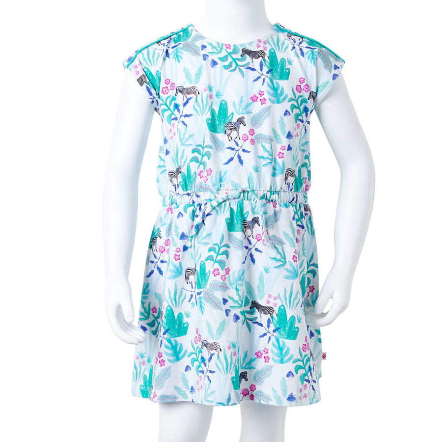 Kinderjurk 116 ecru en donkermintkleurig 116