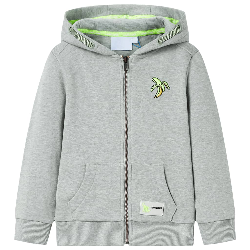 Kindervest met capuchon en rits 92 gemêleerd lichtkaki Kaki 92