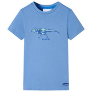 Kindershirt 104 middelblauw katoen dinosaurus