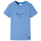 Kindershirt 128 middelblauw dinosaurus