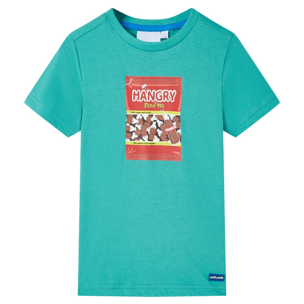 Kindershirt met korte mouwen 128 donkermintkleurig 128