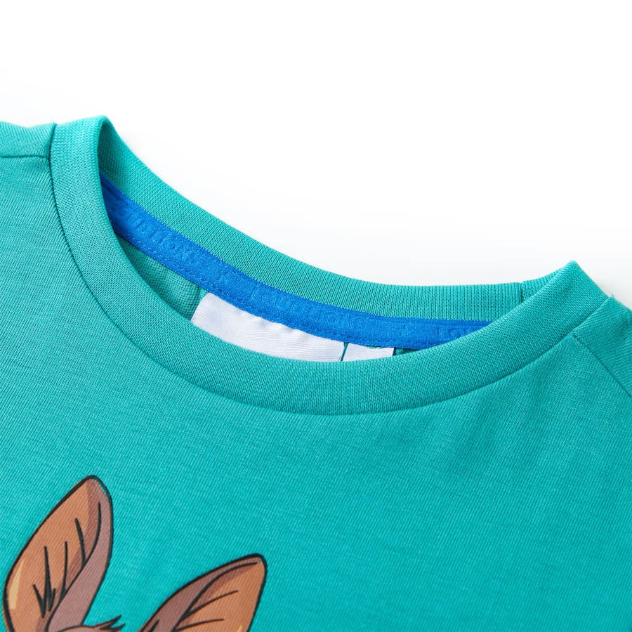 Kindershirt met korte mouwen 128 donkermintkleurig Mintgroen