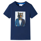 Kindershirt 128 donkerblauw katoen
