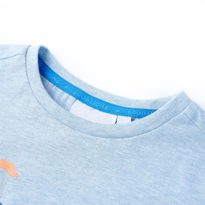 Kindershirt 140 gemêleerd zachtblauw