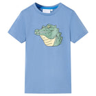 Kindershirt 128 middenblauw katoen krokodil