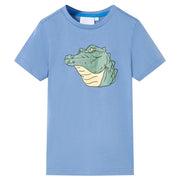 Kindershirt 128 middenblauw katoen krokodil