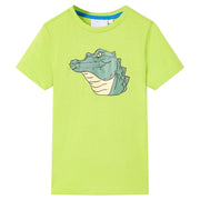 Kindershirt 128 limoengroen katoen krokodilprint