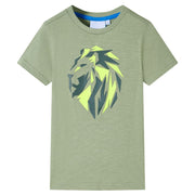 Kindershirt 116 katoen lichtkaki leeuw