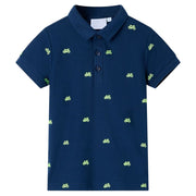 Kinderpoloshirt 92 marineblauw katoen fietsjes