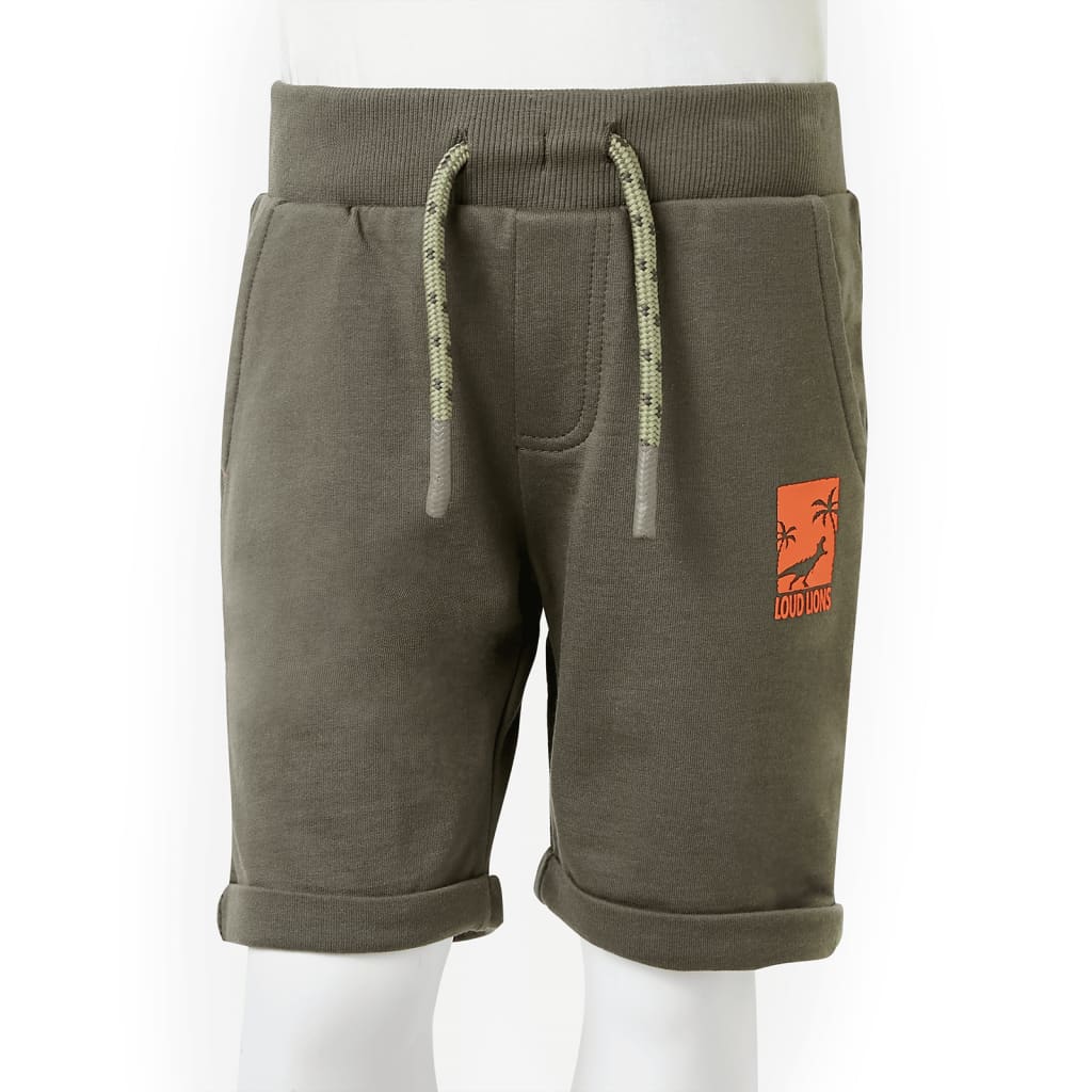 Kindershorts met trekkoord 128 donkerkaki Kaki 128