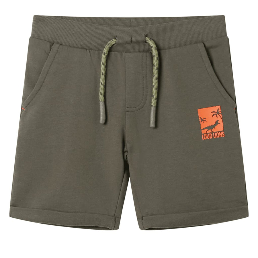 Kindershorts met trekkoord 140 donkerkaki Kaki 140
