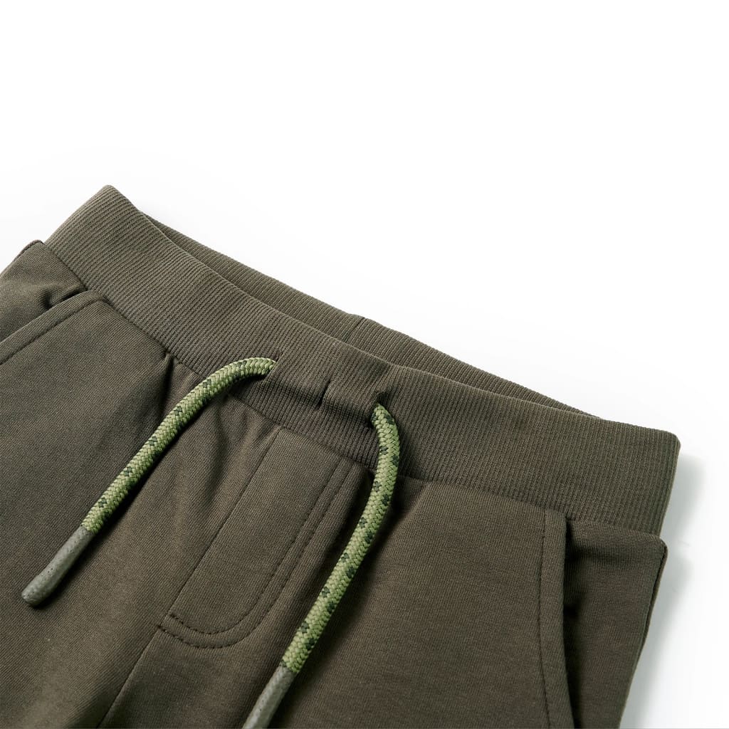 Kindershorts met trekkoord 140 donkerkaki Kaki 140