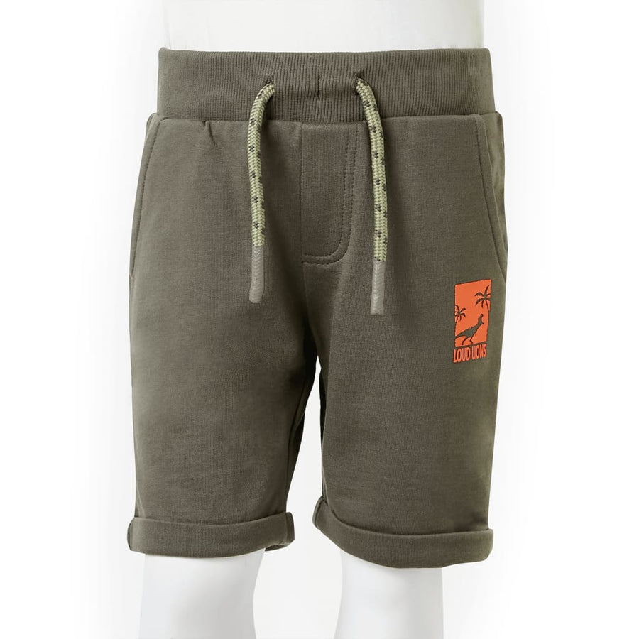 Kindershorts met trekkoord 140 donkerkaki Kaki 140