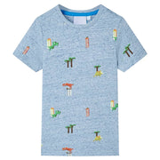 Kindershirt 104 gemêleerd blauw katoen