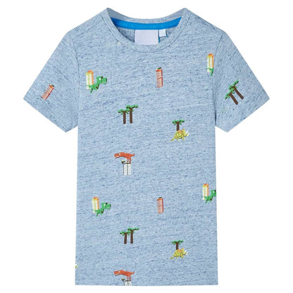 Kindershirt 128 gemêleerd blauw Blauw