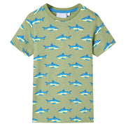Kindershirt 140 lichtkaki haaienprint katoen