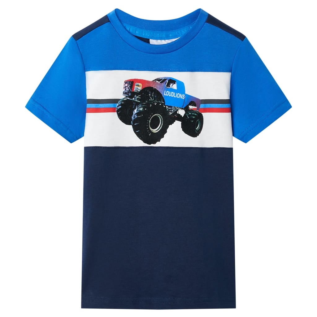 Kindershirt 104 blauw en marineblauw 104