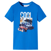 Kindershirt 116 blauw auto print