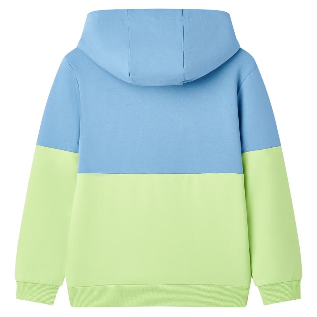 Kindertrui met capuchon 92 blauw en zachtgeel